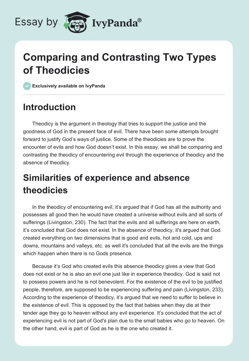 Comparing and Contrasting Two Types of Theodicies. Page 1