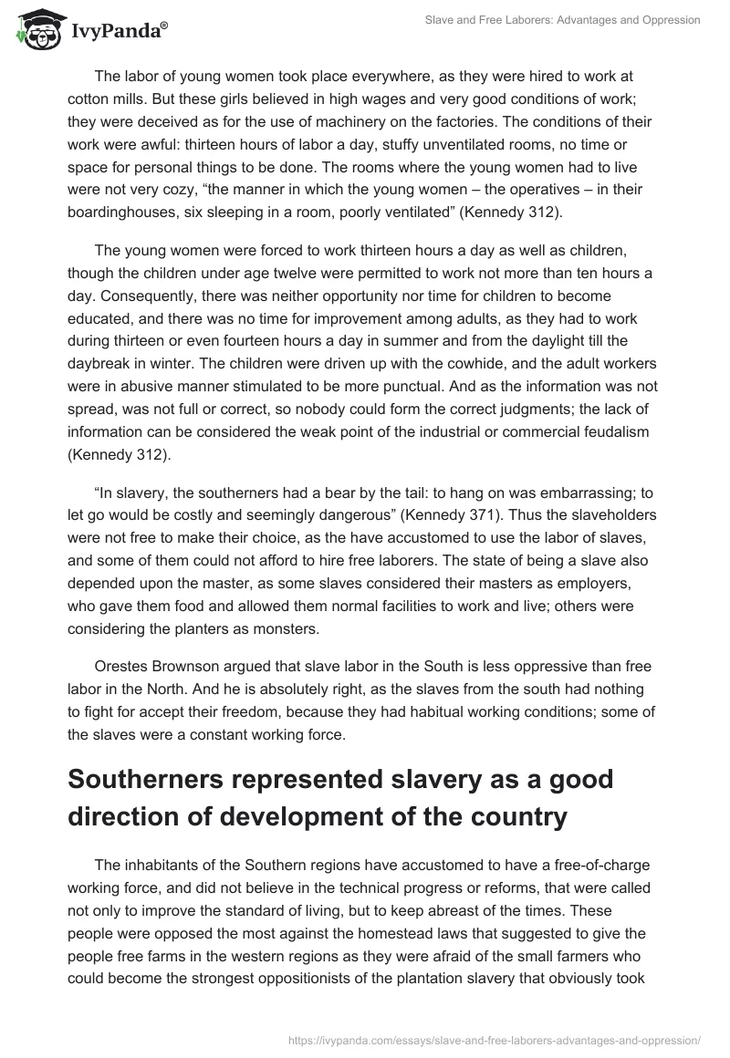 Slave and Free Laborers: Advantages and Oppression. Page 2