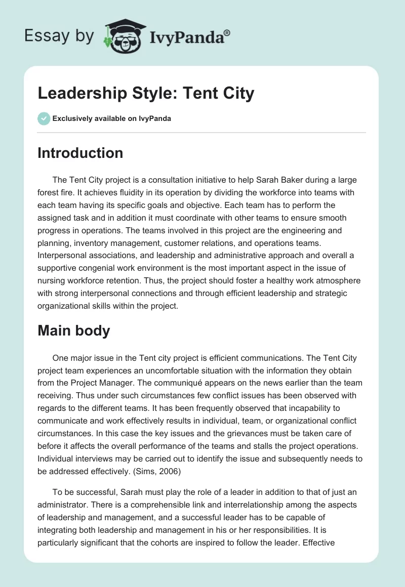 Leadership Style: Tent City. Page 1