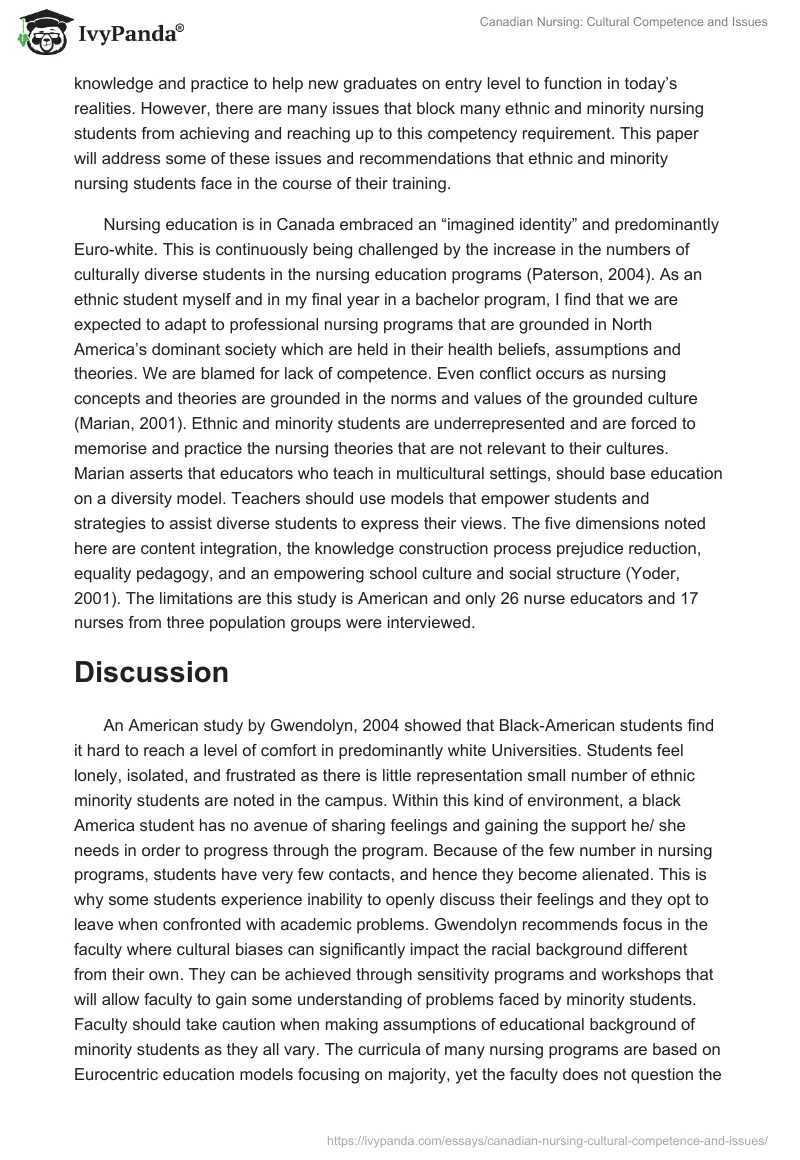 Canadian Nursing: Cultural Competence and Issues. Page 3