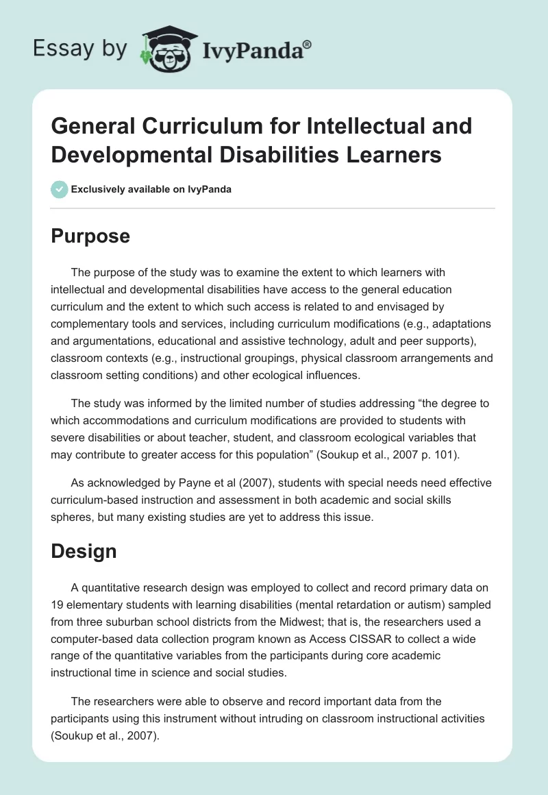 General Curriculum for Intellectual and Developmental Disabilities Learners. Page 1