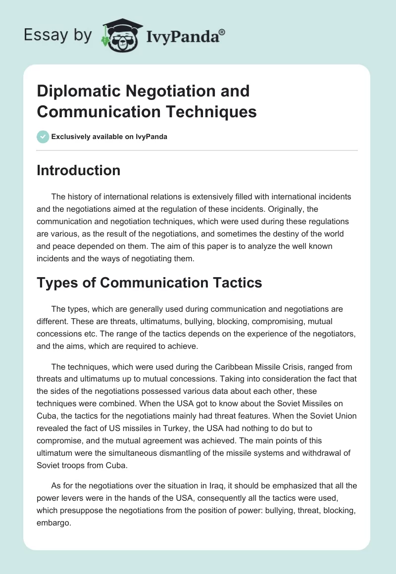 Diplomatic Negotiation and Communication Techniques. Page 1