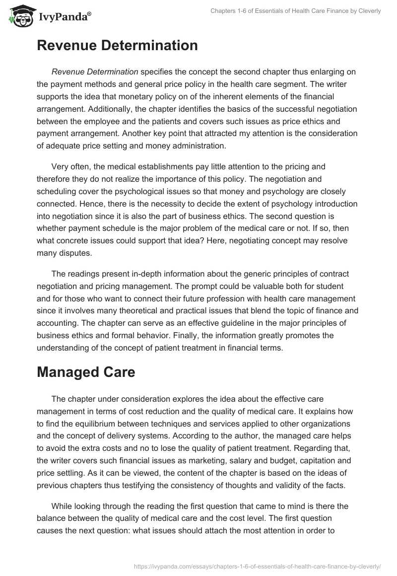 Chapters 1-6 of Essentials of Health Care Finance by Cleverly. Page 4