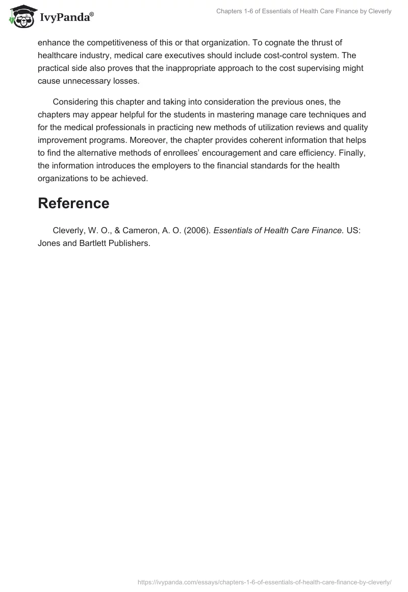 Chapters 1-6 of Essentials of Health Care Finance by Cleverly. Page 5