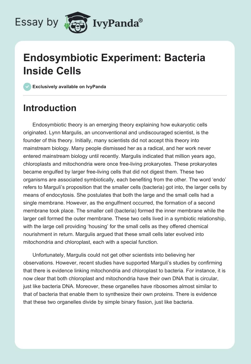 Endosymbiotic Experiment: Bacteria Inside Cells. Page 1
