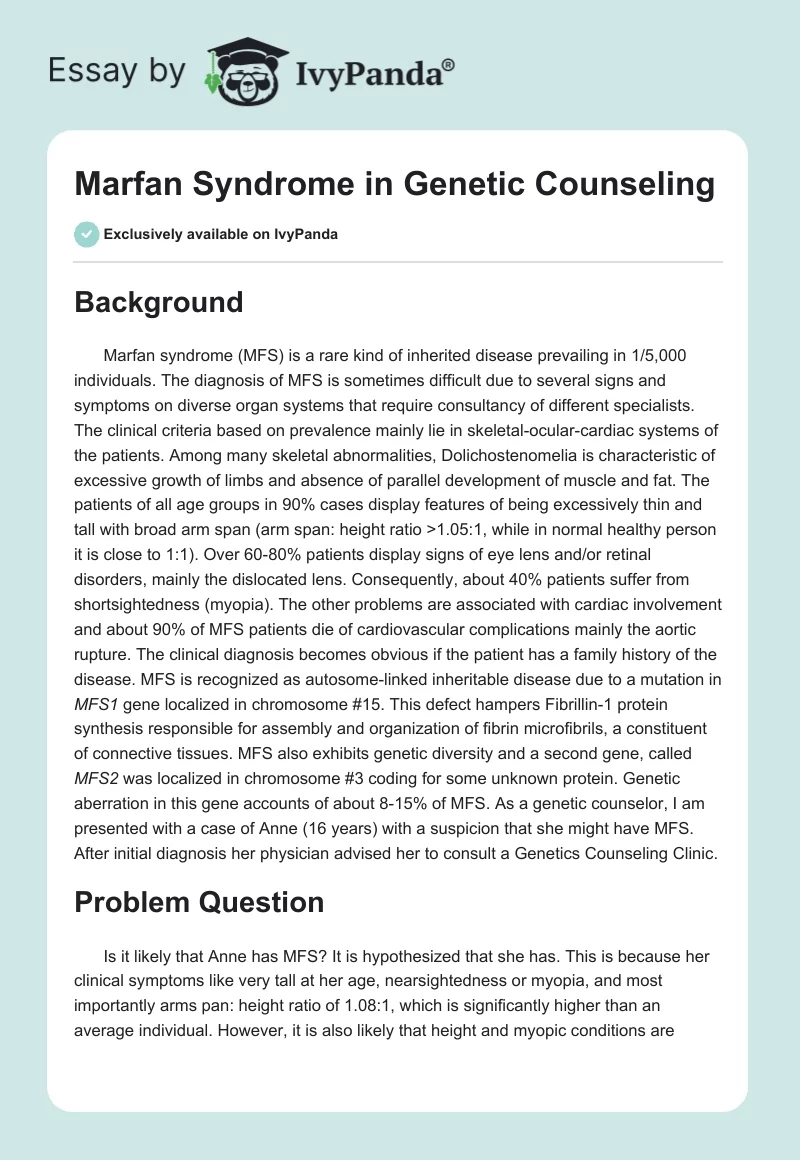 Marfan Syndrome in Genetic Counseling. Page 1