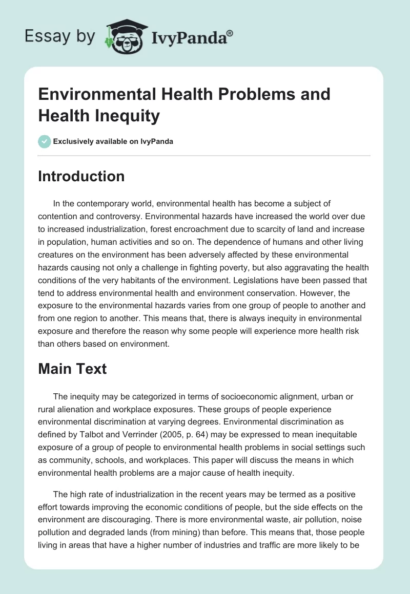 Environmental Health Problems and Health Inequity. Page 1