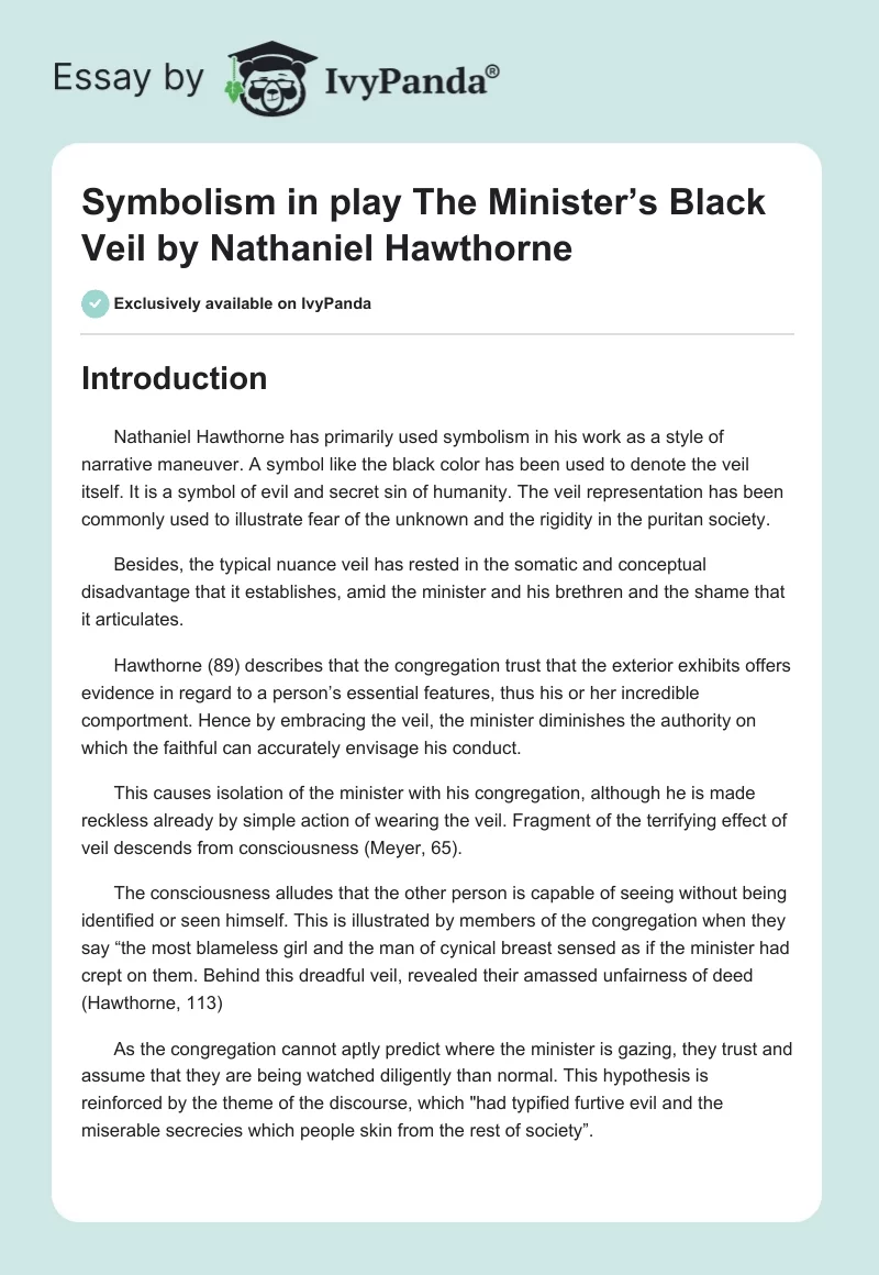 Symbolism in play The Minister’s Black Veil by Nathaniel Hawthorne. Page 1