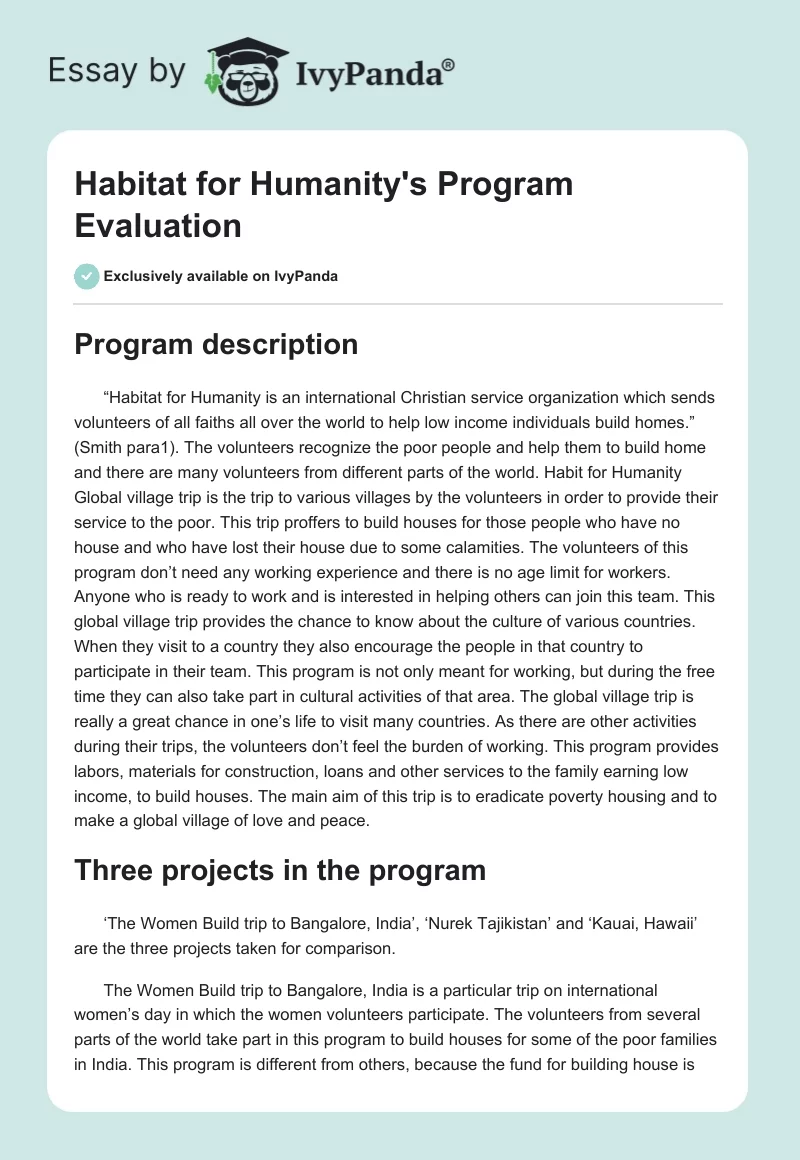 Habitat for Humanity's Program Evaluation. Page 1