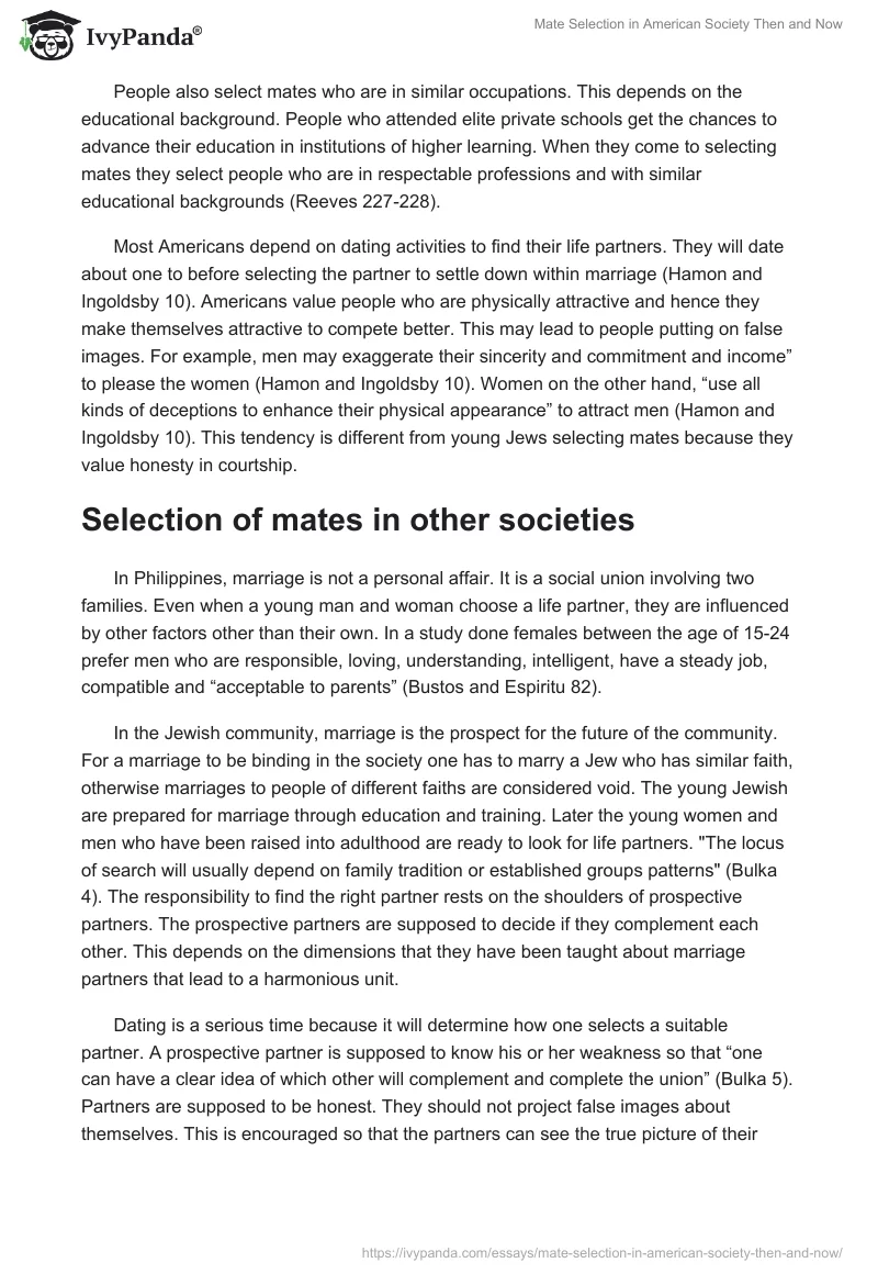 Mate Selection in American Society Then and Now. Page 2