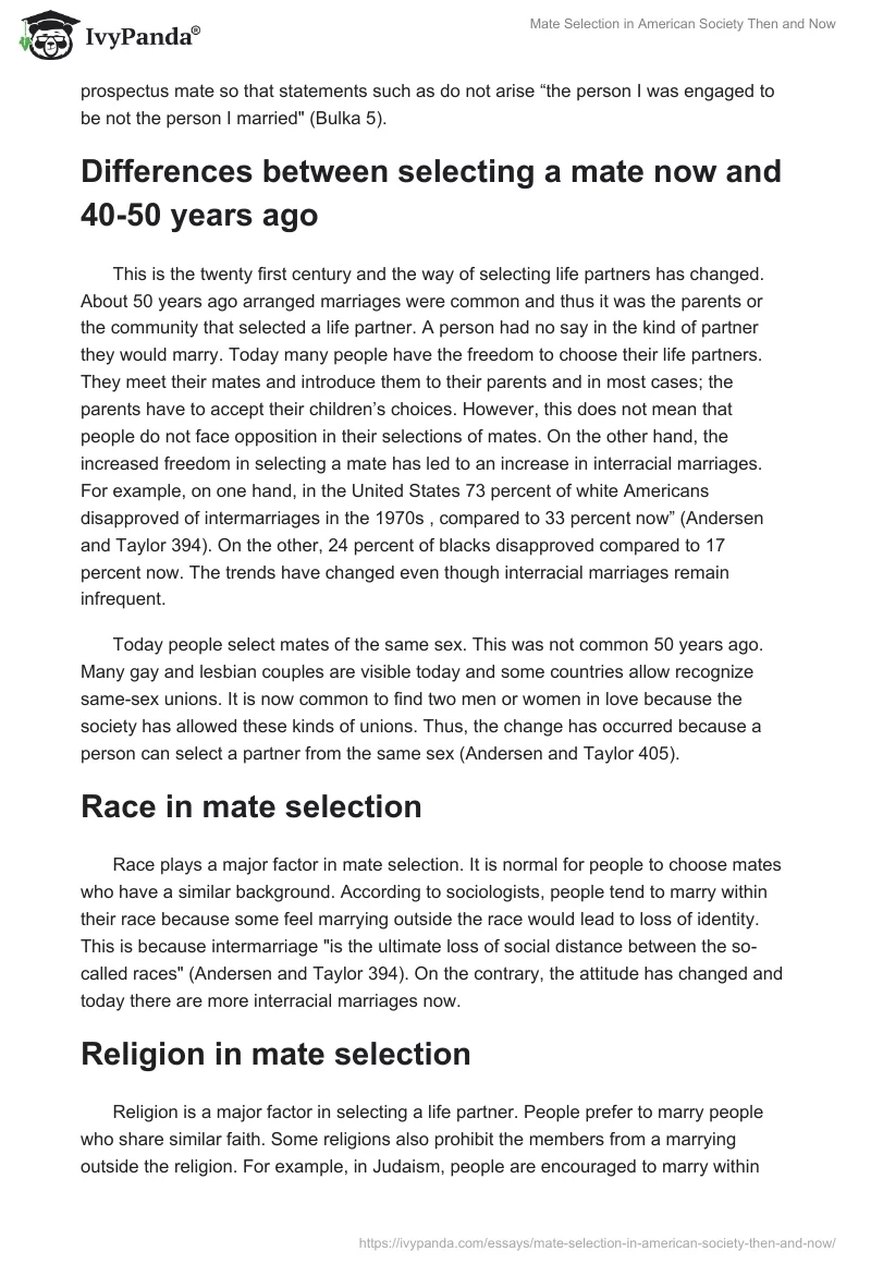 Mate Selection in American Society Then and Now. Page 3