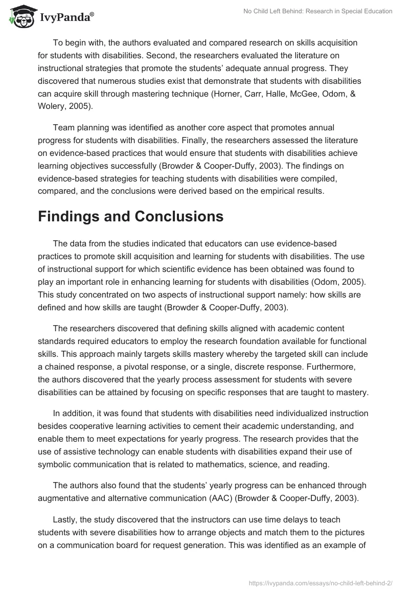No Child Left Behind: Research in Special Education. Page 2