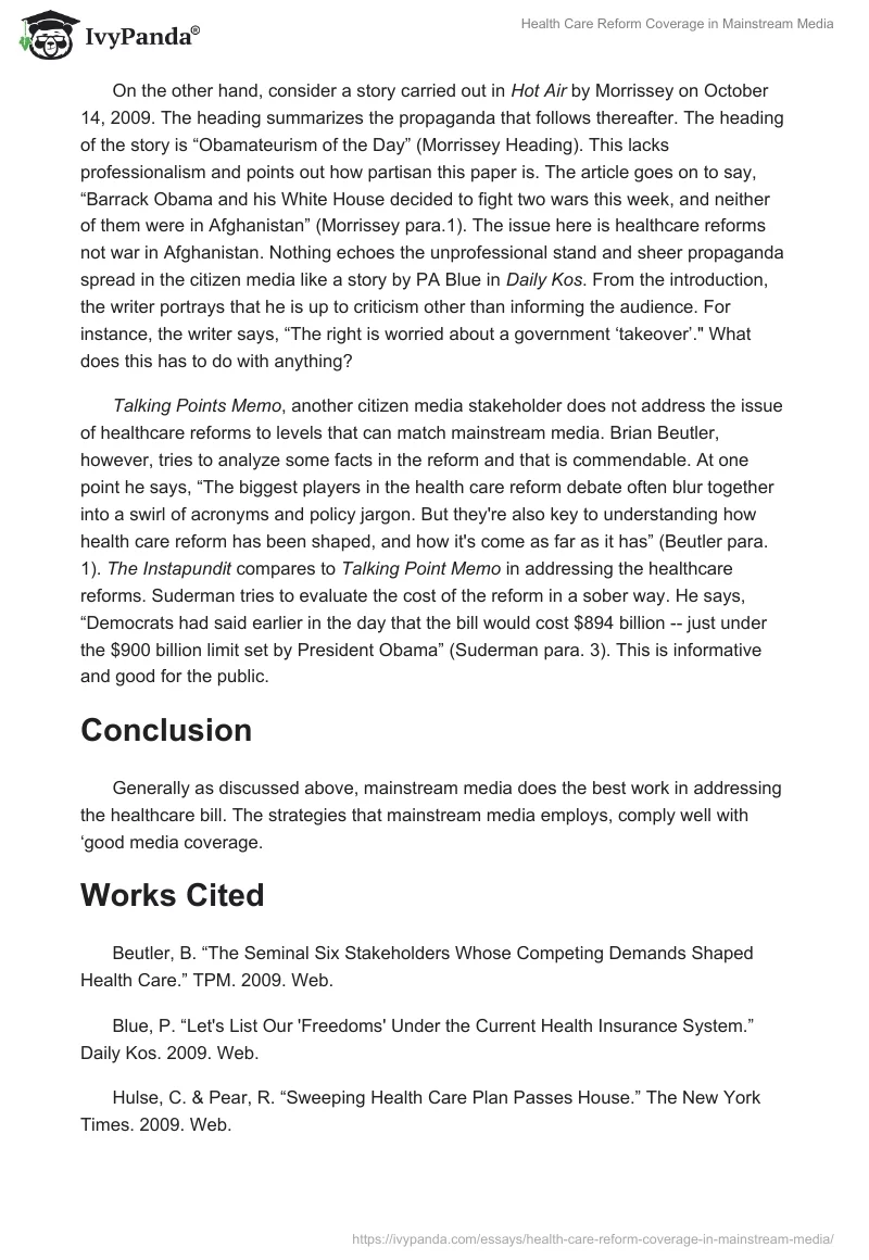 Health Care Reform Coverage in Mainstream Media. Page 3