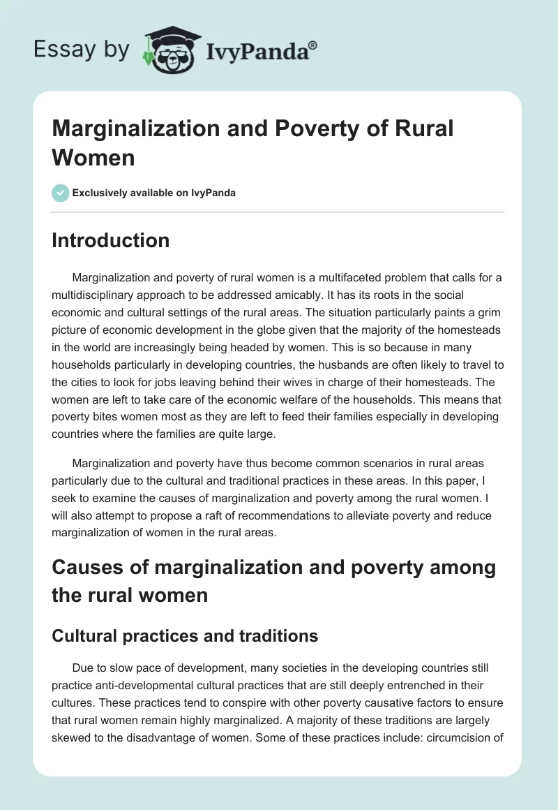 Marginalization and Poverty of Rural Women. Page 1