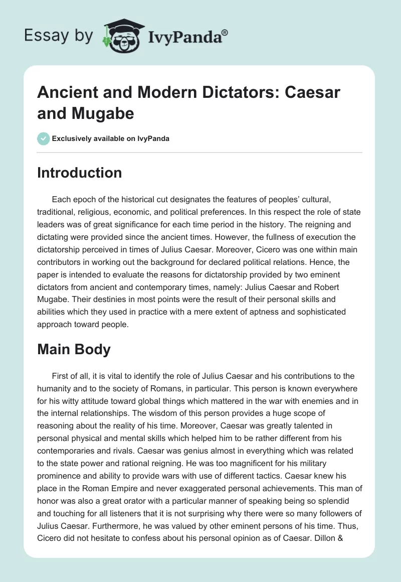 Ancient and Modern Dictators: Caesar and Mugabe. Page 1