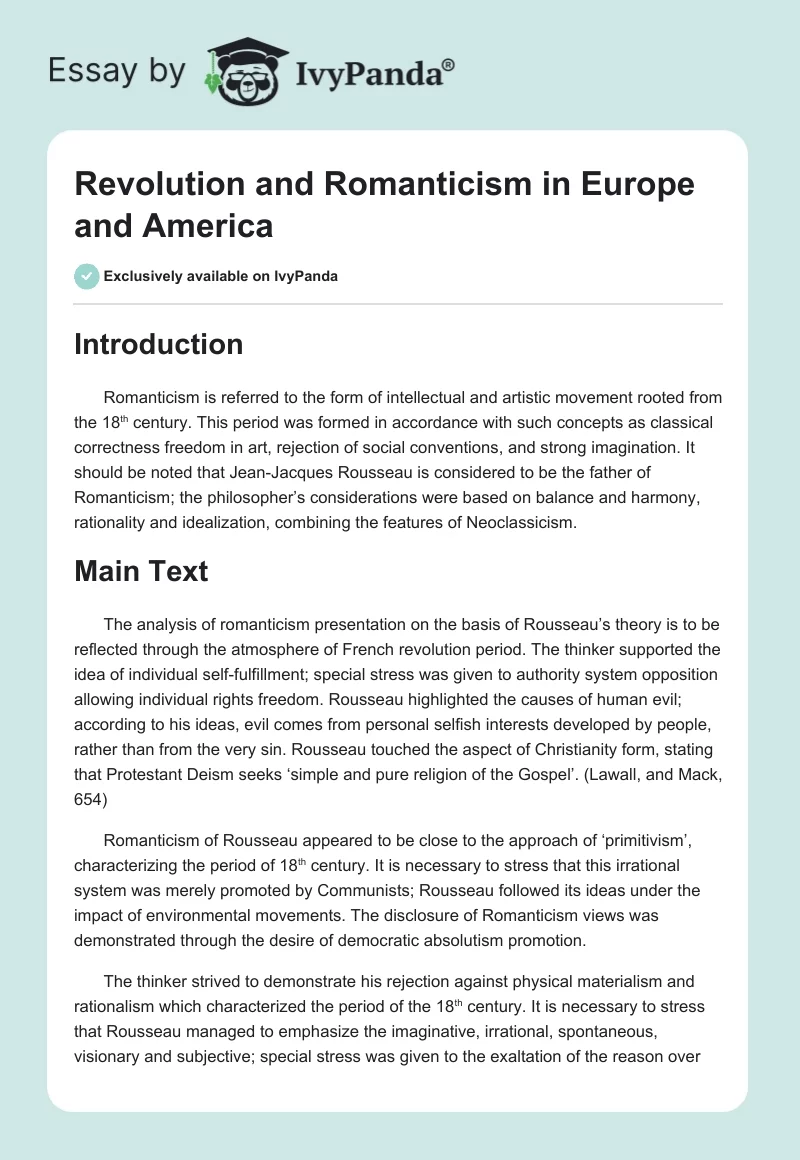 Revolution and Romanticism in Europe and America. Page 1
