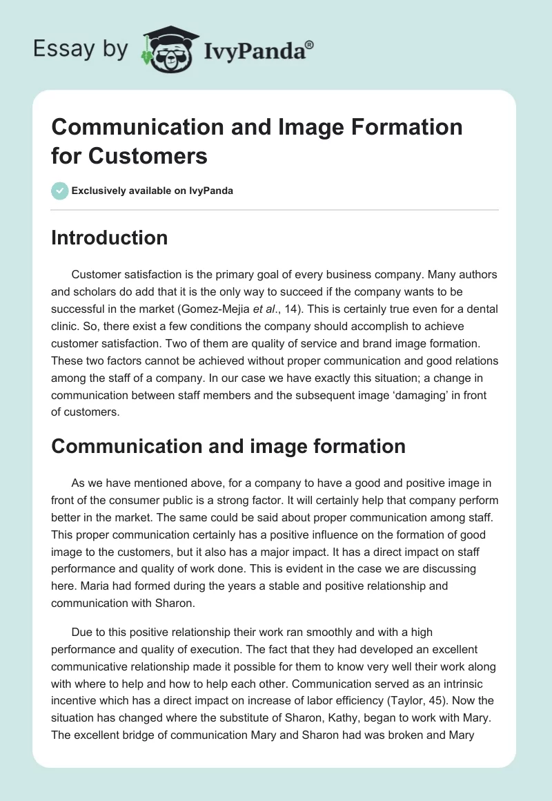 Communication and Image Formation for Customers. Page 1