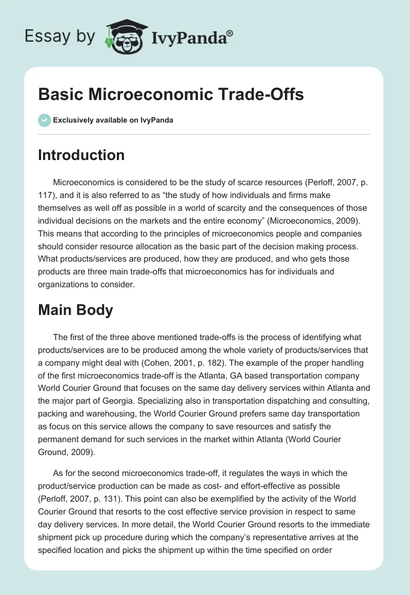 Basic Microeconomic Trade-Offs. Page 1