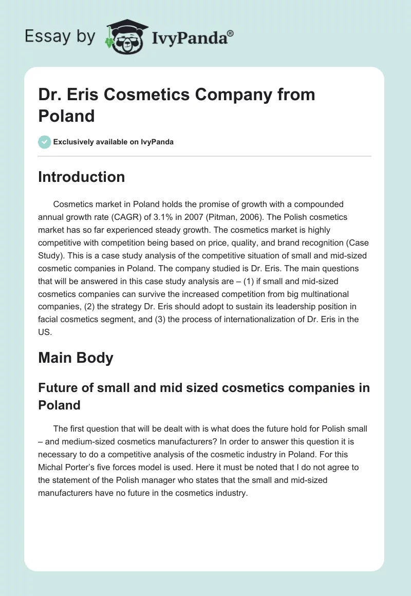 Dr. Eris Cosmetics Company From Poland. Page 1