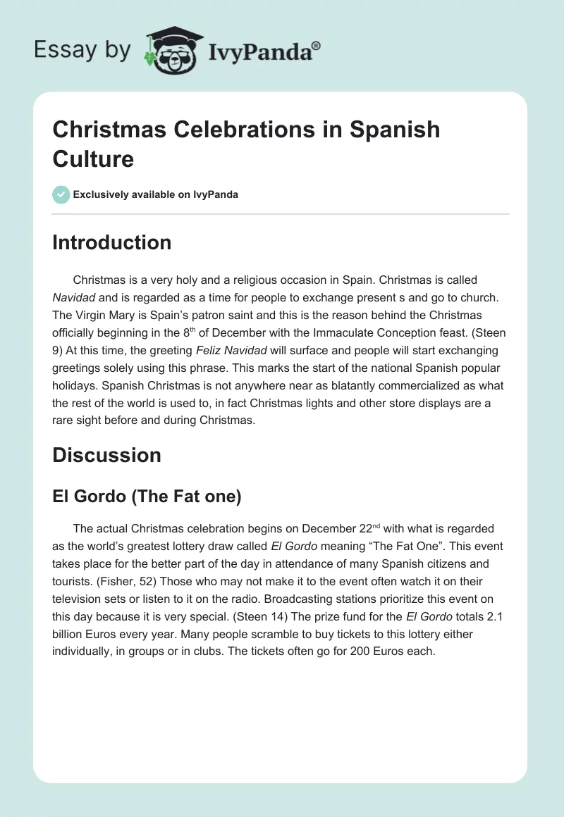 Christmas Celebrations in Spanish Culture. Page 1