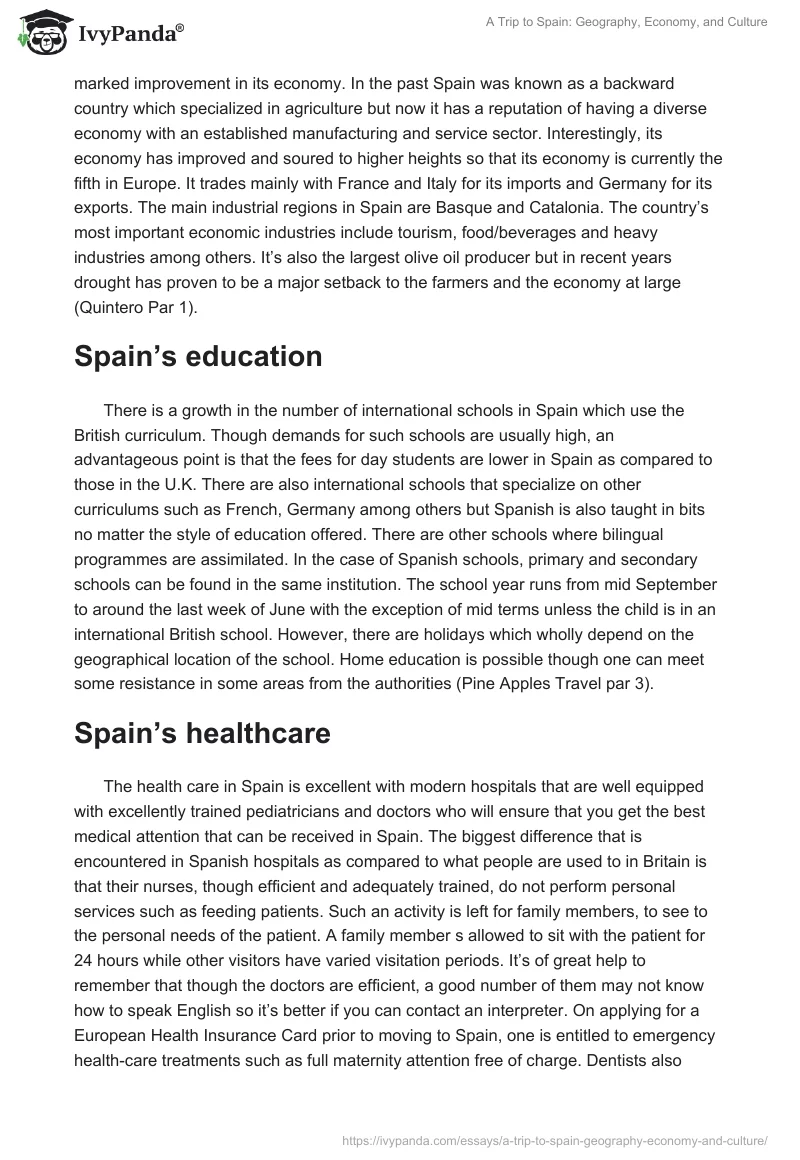 A Trip to Spain: Geography, Economy, and Culture. Page 2