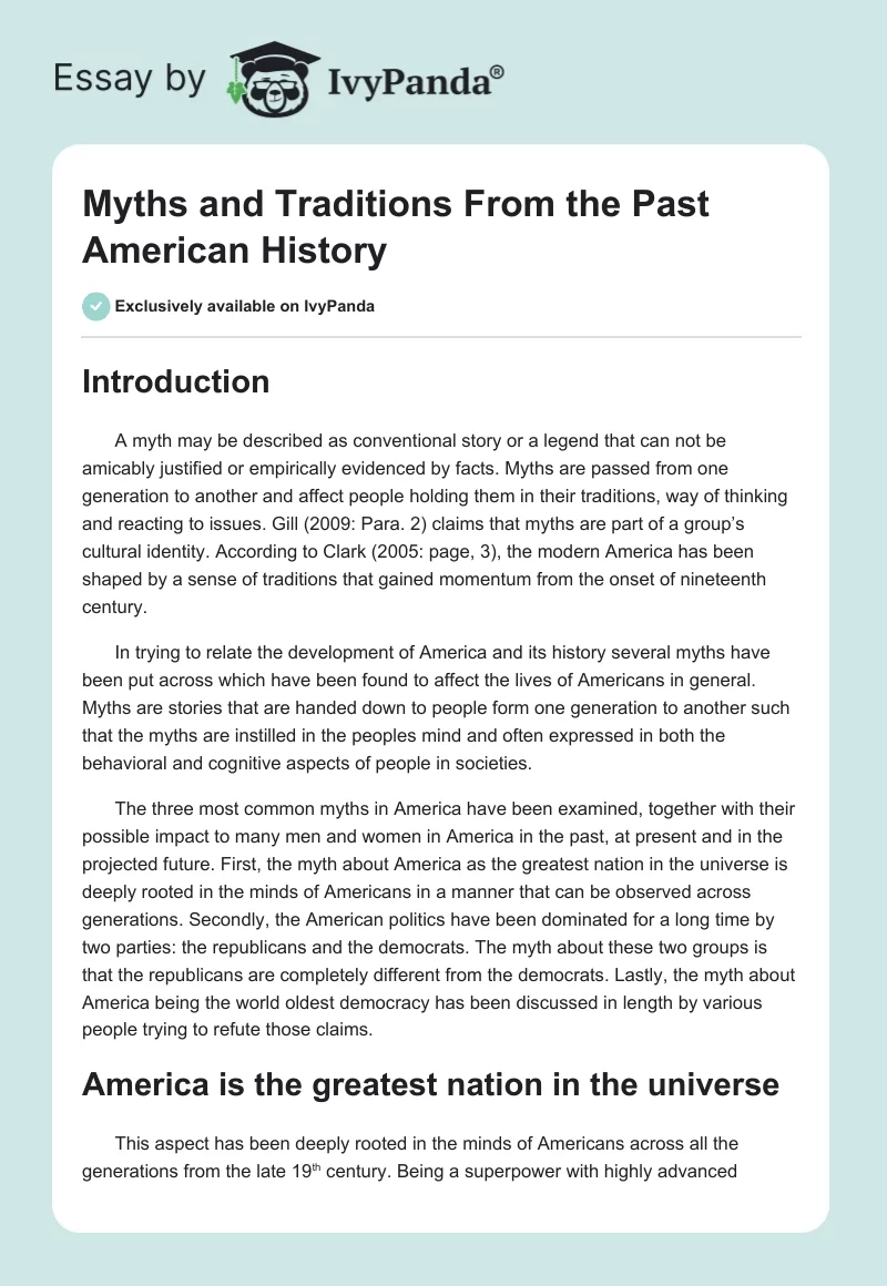 Myths and Traditions From the Past American History. Page 1