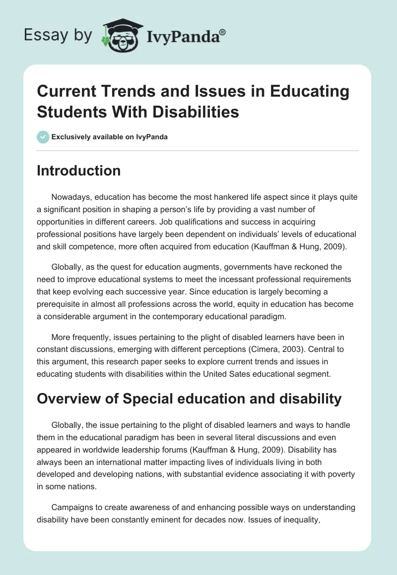 Current Trends and Issues in Educating Students With Disabilities. Page 1