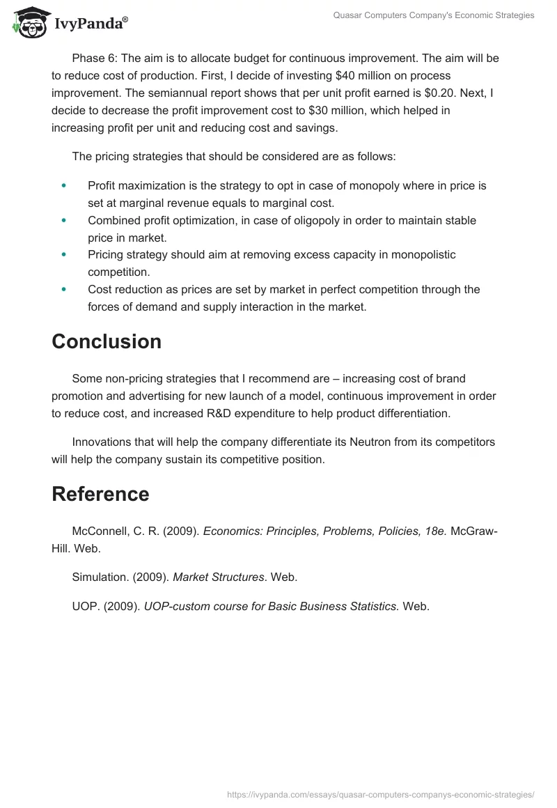Quasar Computers Company's Economic Strategies. Page 3