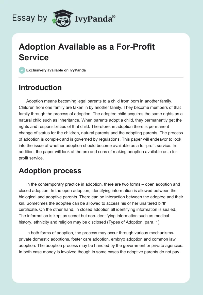 Adoption Available as a For-Profit Service. Page 1