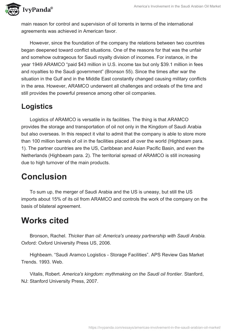 America’s Involvement in the Saudi Arabian Oil Market. Page 2