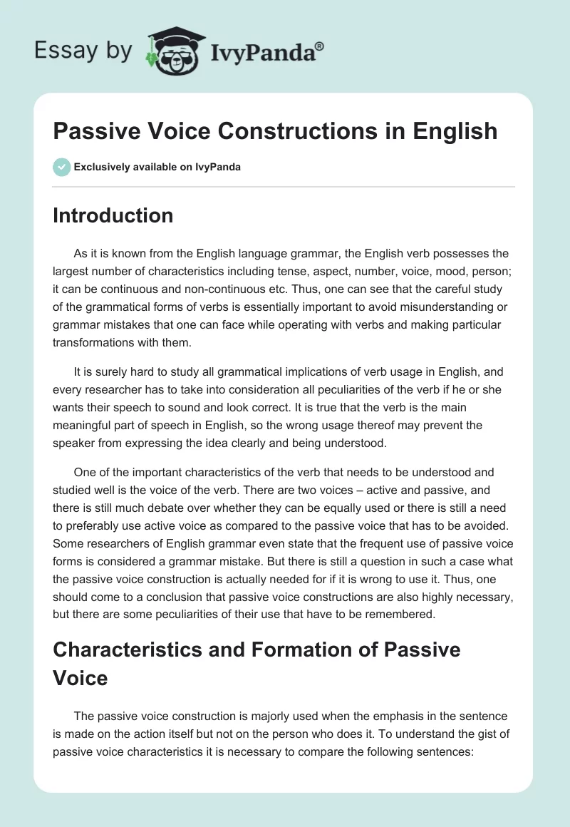 Passive Voice Constructions in English. Page 1