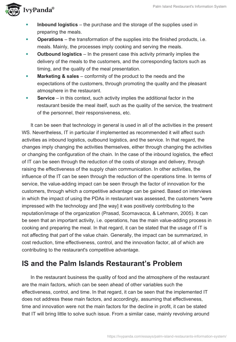 Palm Island Restaurant's Information System. Page 5