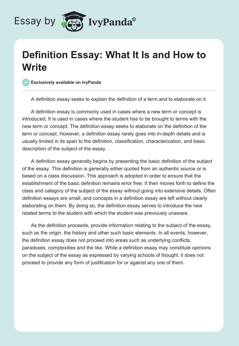 Definition Essay: What It Is and How to Write. Page 1