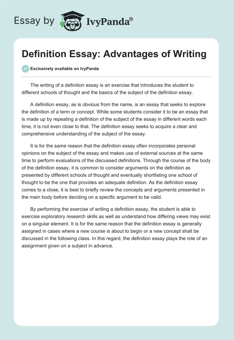 Definition Essay: Advantages of Writing. Page 1