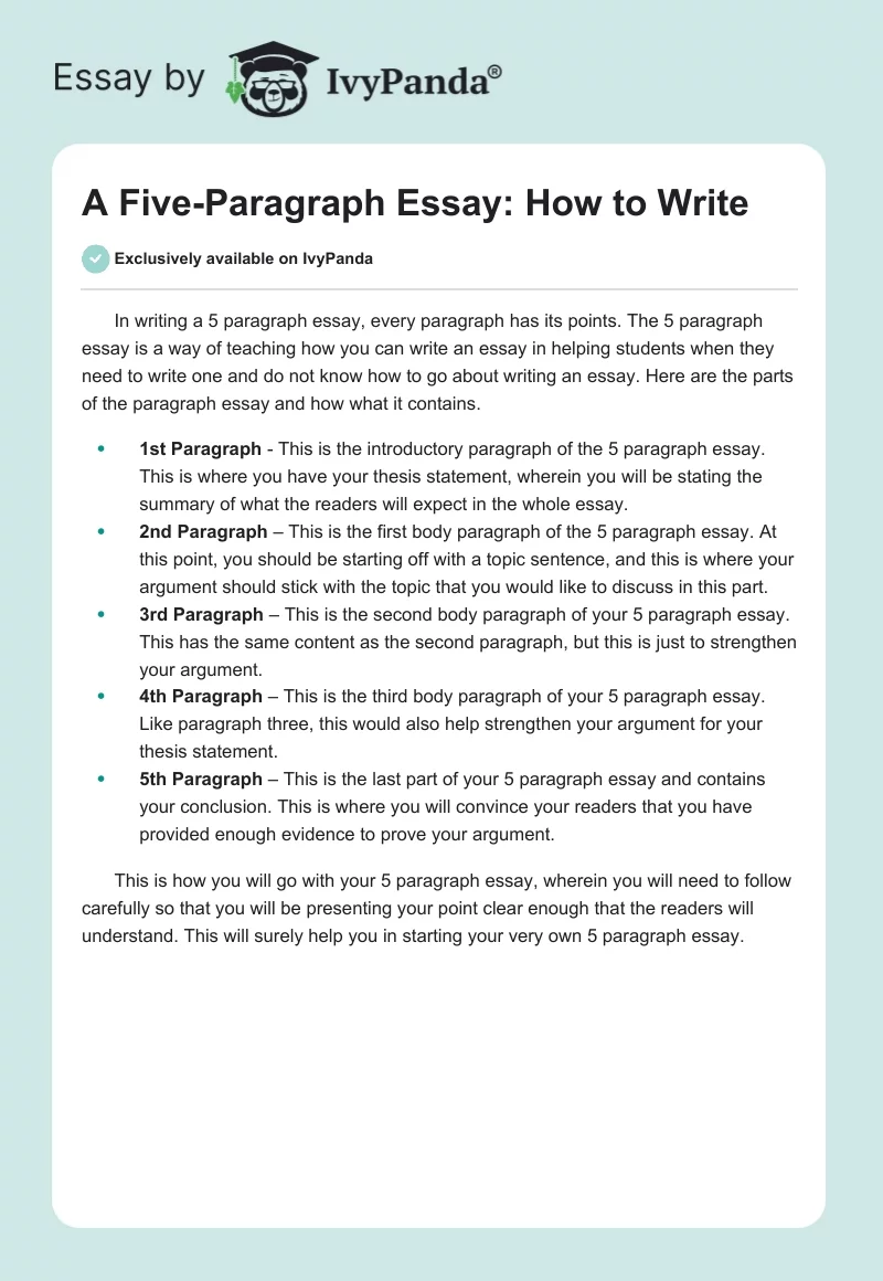 A Five-Paragraph Essay: How to Write. Page 1