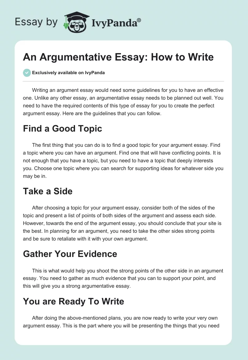 An Argumentative Essay: How to Write. Page 1
