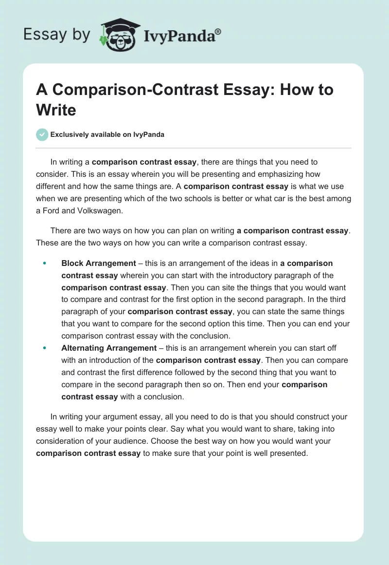 A Comparison-Contrast Essay: How to Write. Page 1