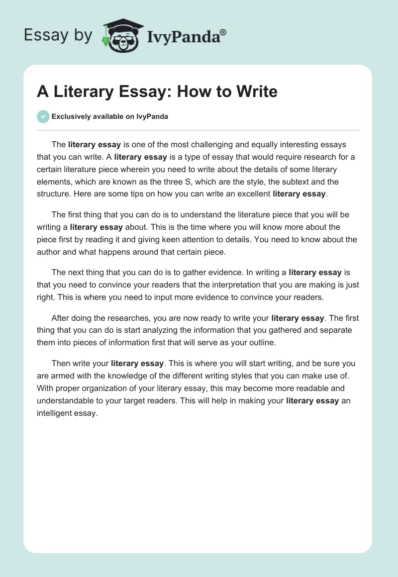 A Literary Essay: How to Write. Page 1