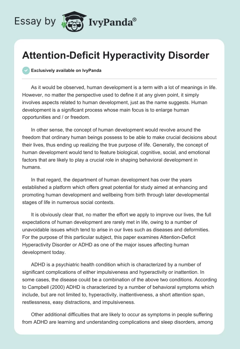 Attention-Deficit Hyperactivity Disorder. Page 1
