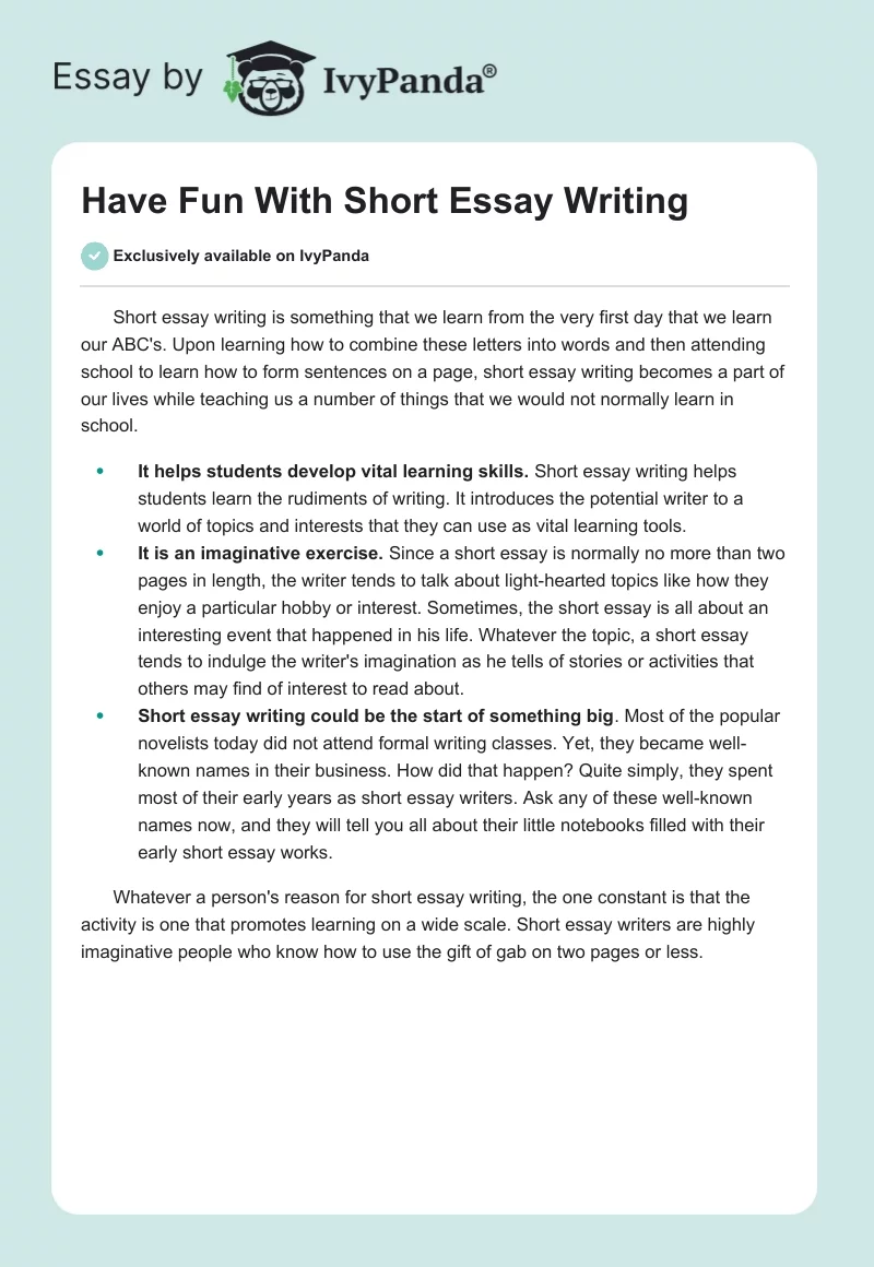 Have Fun With Short Essay Writing. Page 1