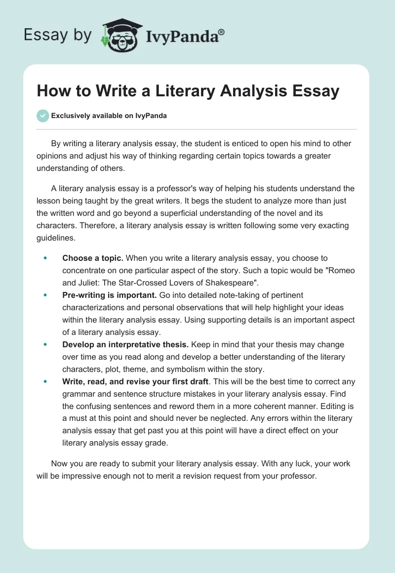 How to Write a Literary Analysis Essay. Page 1