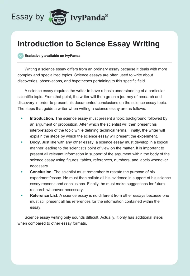 Introduction to Science Essay Writing. Page 1