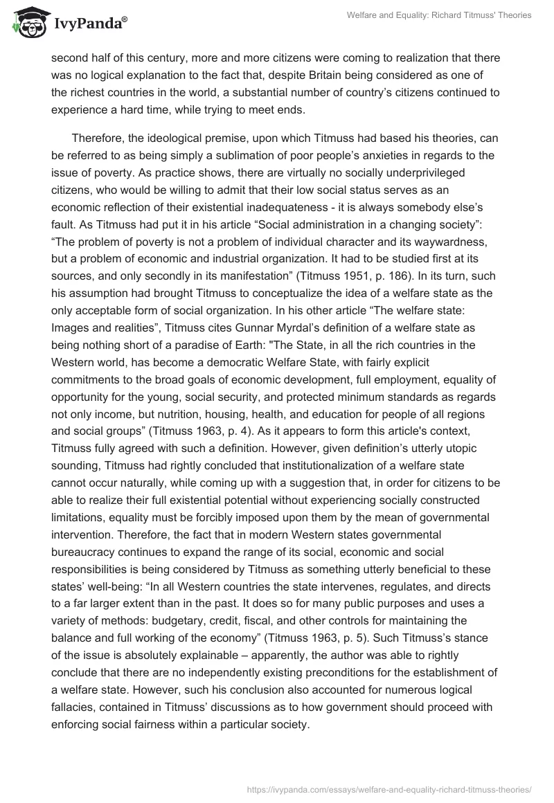 Welfare and Equality: Richard Titmuss' Theories. Page 2