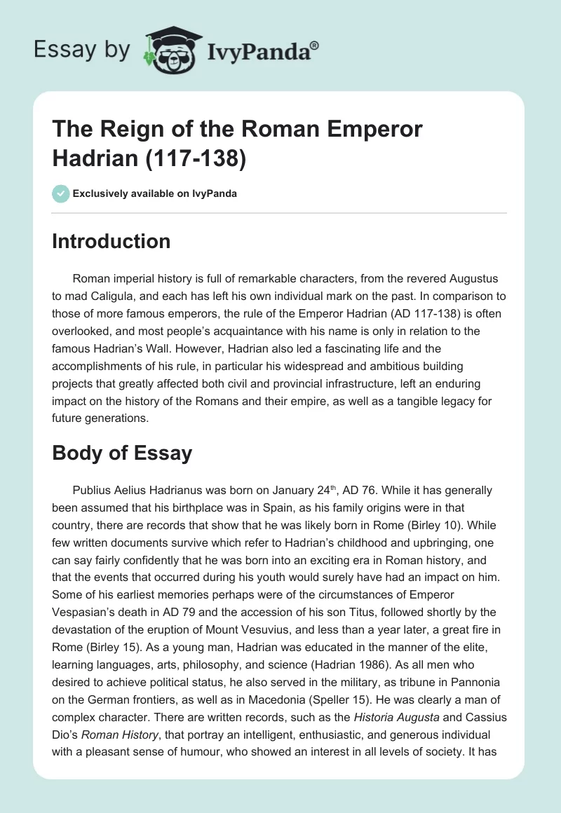 The Reign of the Roman Emperor Hadrian (117-138). Page 1
