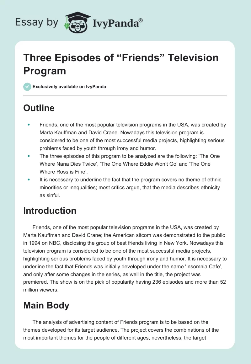 Three Episodes of “Friends” Television Program. Page 1