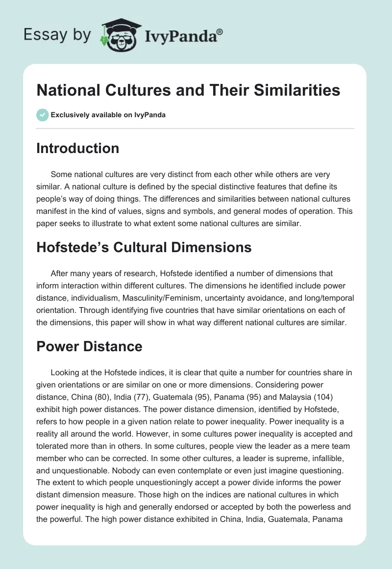 National Cultures and Their Similarities. Page 1