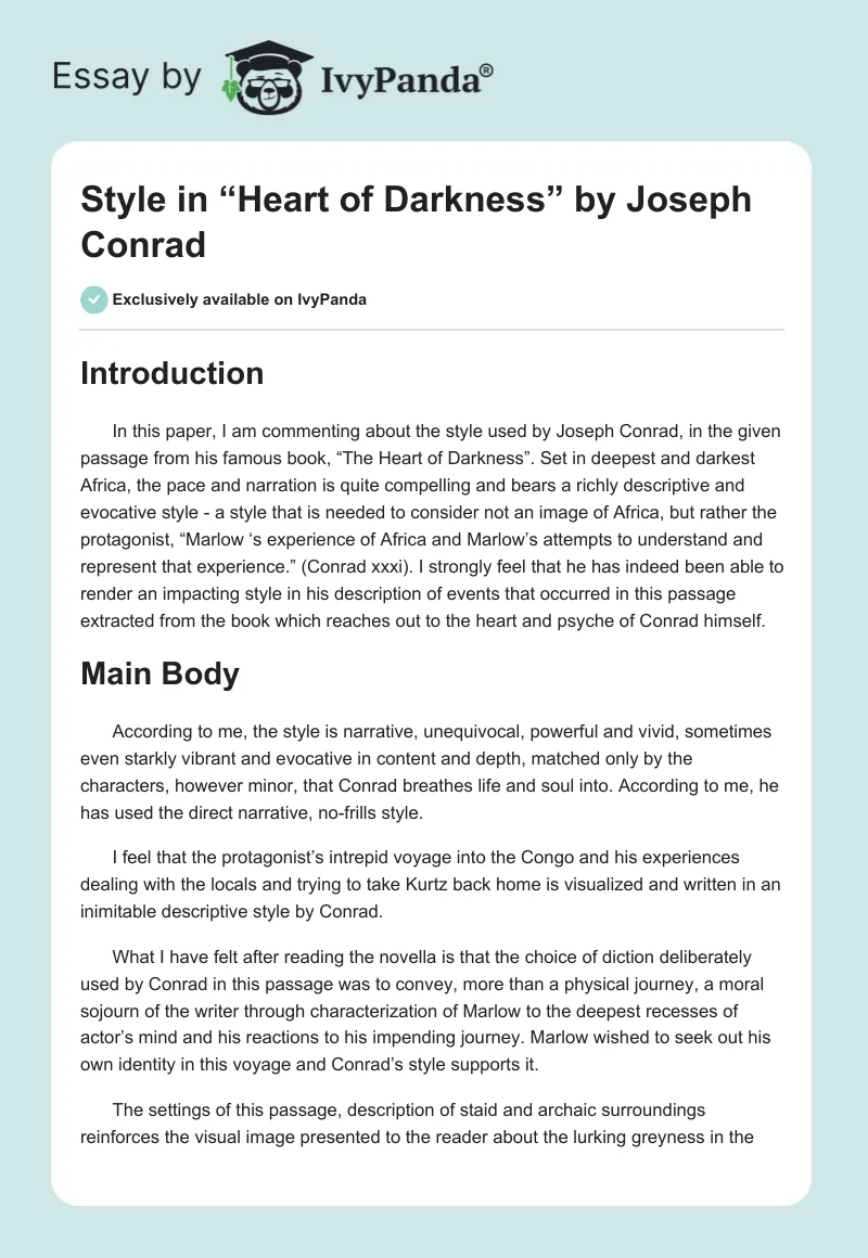 Style in “Heart of Darkness” by Joseph Conrad. Page 1
