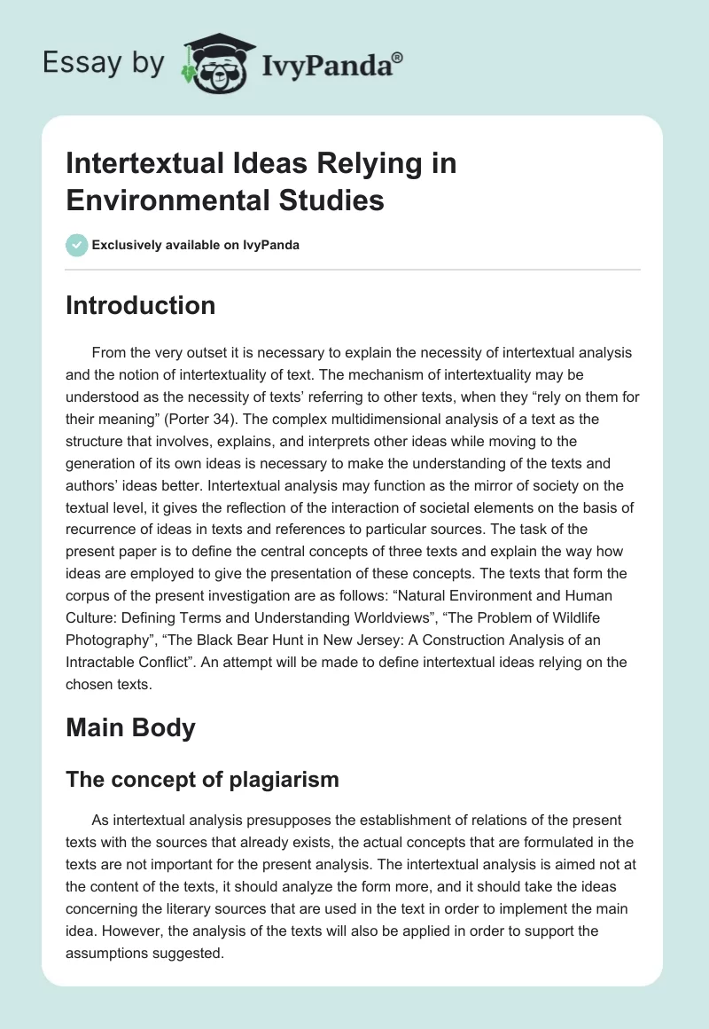 Intertextual Ideas Relying in Environmental Studies. Page 1