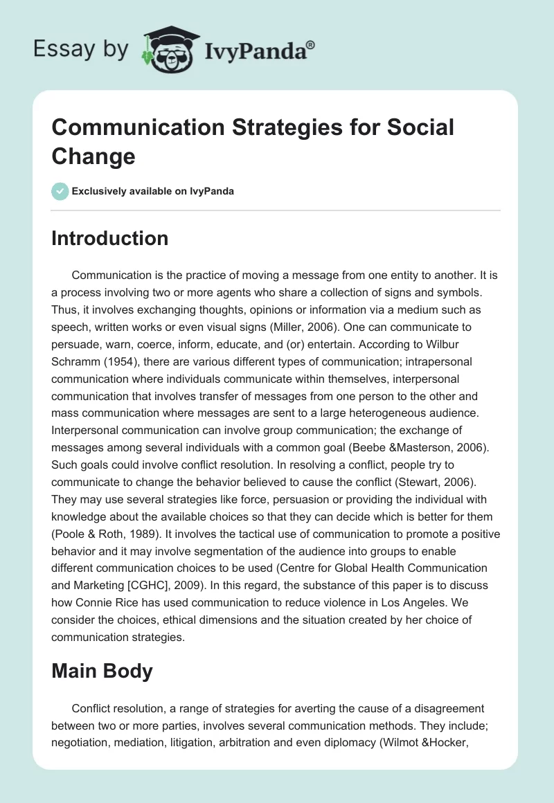 Communication Strategies for Social Change. Page 1