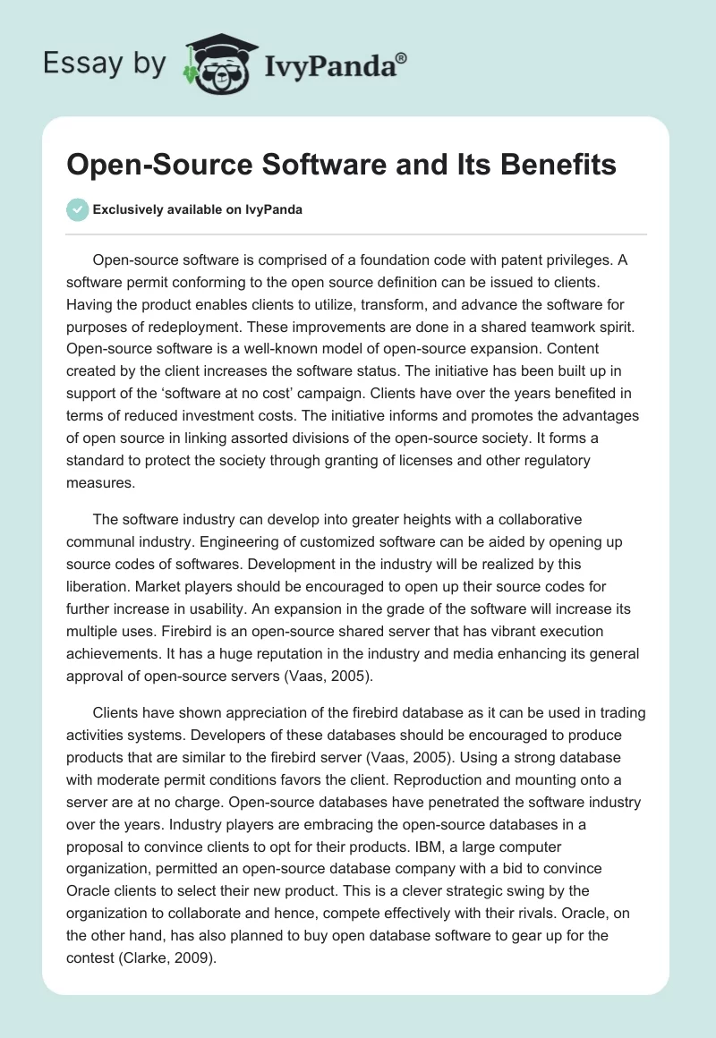 Open-Source Software and Its Benefits - 812 Words | Research Paper Example